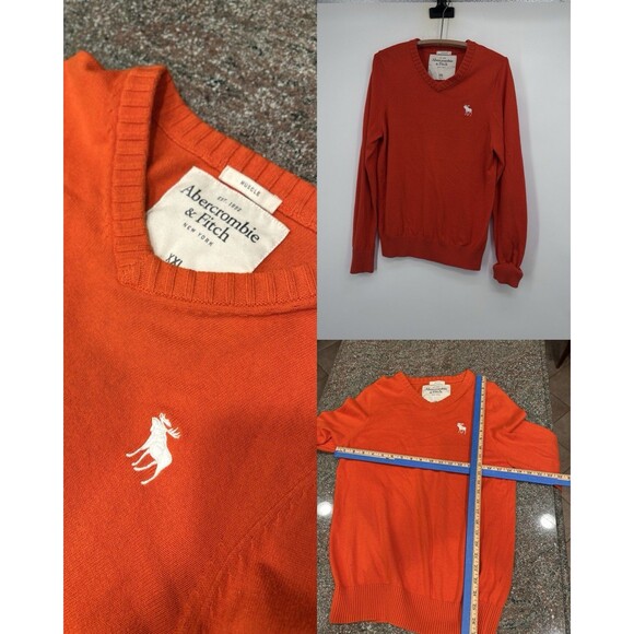 Abercrombie & Fitch Muscle Mens V-Neck Pullover Sweater Sz.XXL/Orange/ see note! - Picture 8 of 8